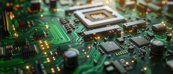 Obraz premium Circuit Board with Glowing Components.