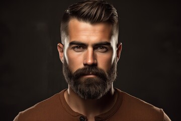 Obraz premium Trendy well-groomed beard and mustache on a dark olive background
