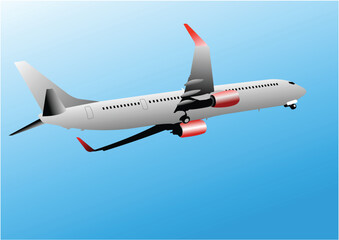 Passenger airplane flying in a blue sky background