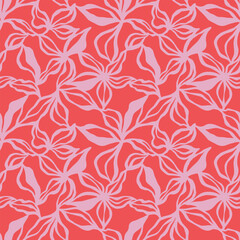 Seamless abstract flower and leaf brush pattern. Floral seamless background.