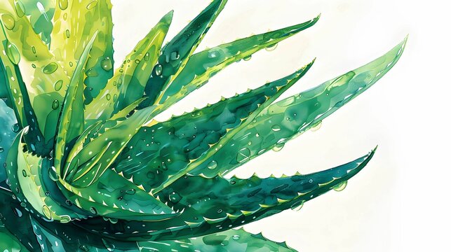 hand drawn watercolor green aloe vera isolated on white background