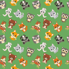 Obraz premium Seamless pattern with cute wild animals