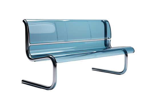 A Transparent Bench of Modern Design, Illuminated by White Light on a Clear PNG or White Background.