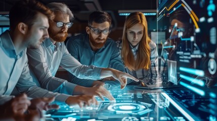 Innovative Corporate Team Utilizing Digital Tools for Feedback Strategies and Data Visualization in Modern Office Setting