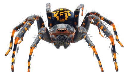 A detailed shot of a spider sitting on a white background, perfect for use in educational or scientific contexts