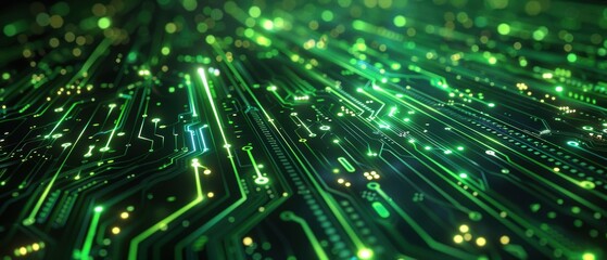 Obraz premium Green Circuit Board with Glowing Lines.