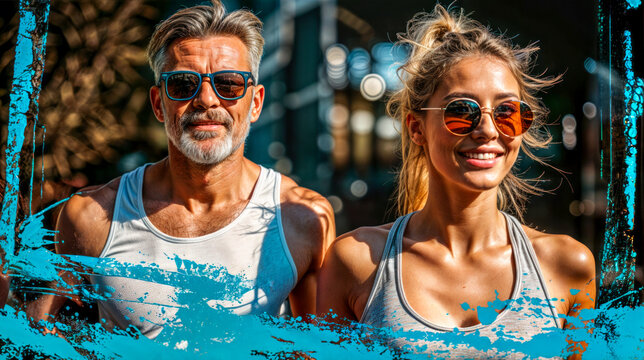 Man and woman posing for picture in front of building. - Powered by Adobe