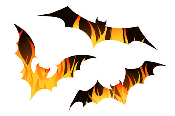 Halloween illustration. Bats and flame. Objects on the white background
