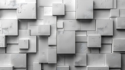 A clean minimalist abstract wall background, showcasing overlapping squares and rectangles in a monochromatic palette of white and gray, sleek and modern aesthetic, crisp and sharp lines, hd quality