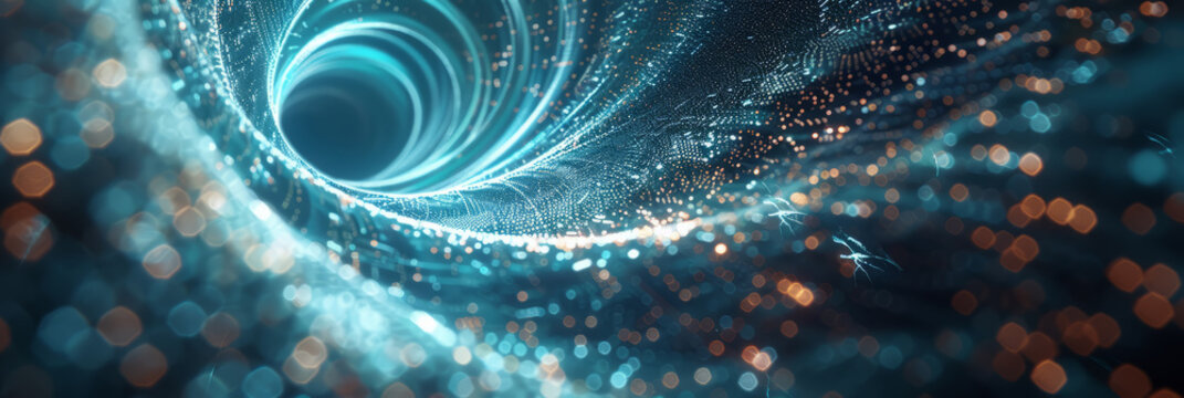 Conceptual cluster, a swirling vortex of data streams merging into a central core of interconnected nodes. - Powered by Adobe