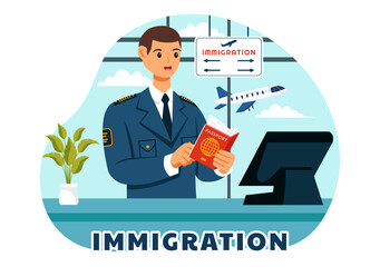 Immigration Vector Illustration, Movement of People with Document Visa and Passport for Relocating to Another Country in a Flat Cartoon Background