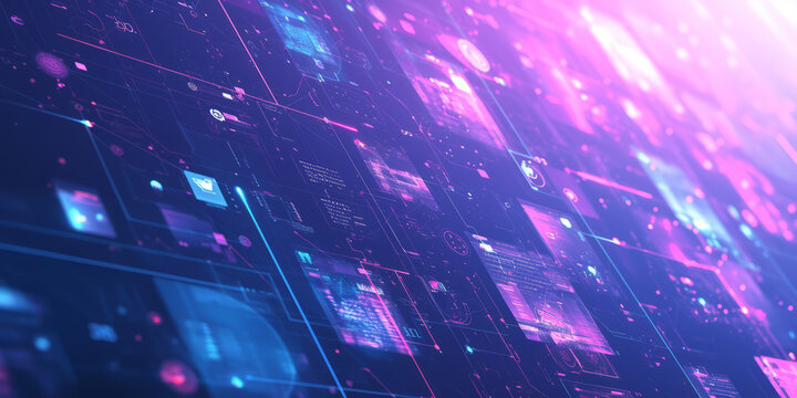 Board with a futuristic design, featuring holographic elements and a dark background