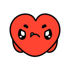 Groovy heart sticker. Retro 70-80s Heart Character. Red Angry Heart Sticker. Negative Emotion. Vector illustration isolated on white background