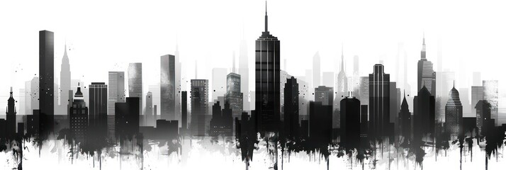 Obraz premium cityscape background, City buildings and trees at city view. Monochrome urban landscape with clouds in the sky. Modern architectural flat style vector illustration.