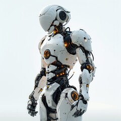 sci-fi humanoid robot, full body, cartoon style, multiple poses, white background, two-dimensional, flat vector illustration