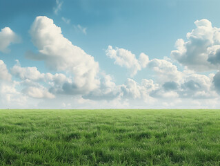 Obraz premium A realistic image of a blue field with clouds and grass in the sky