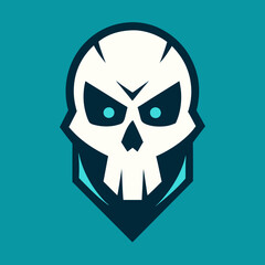 skull logo, perspective view, brand design, very minimal and stylized