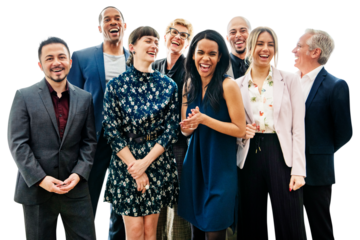 Png cheerful business team cut out, transparent background