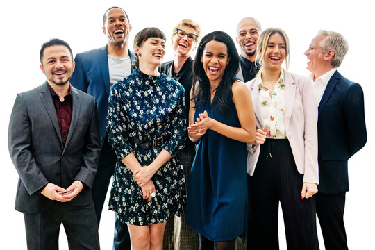 Png cheerful business team cut out, transparent background - Powered by Adobe