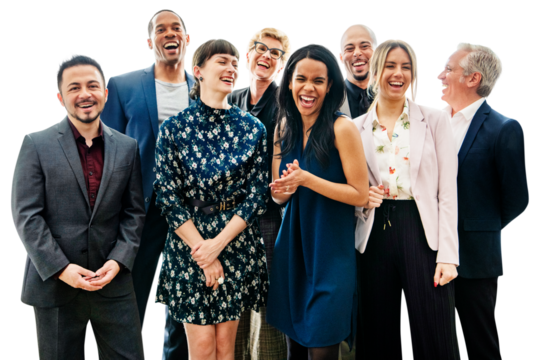 Png cheerful business team cut out, transparent background - Powered by Adobe