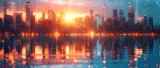 Cityscape Reflection at Sunset