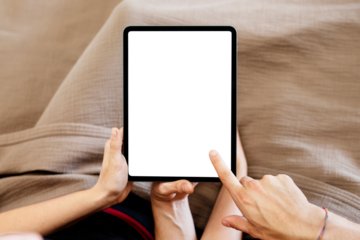Couple using a tablet screen mockup transparent png