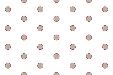 A white background with many small gray circles with red border