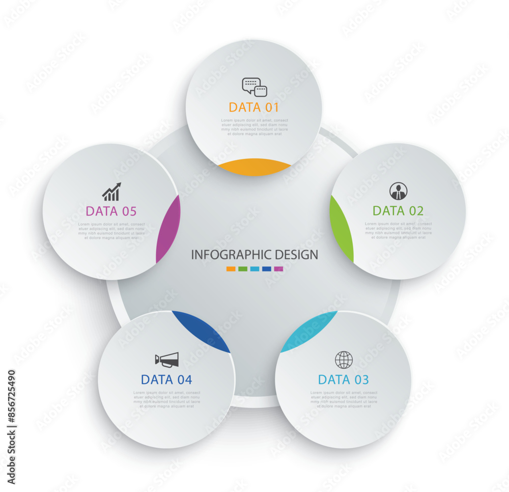 Poster infographics circle timeline with 5 number data template. illustration business abstract background.