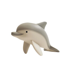 A 3D rendered image of a cheerful dolphin. The dolphin has a smooth, light gray skin and a playful expression, perfect for sea life themes.