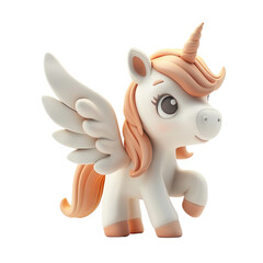 Adorable 3D illustration of a cute flying unicorn with wings. Perfect for children's stories, fantasy themes, and creative design projects.
