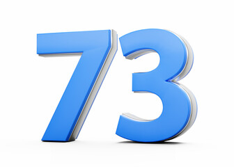 3D Number 73 Seventy Three Made Of Blue Body With Silver Outline On White Background 3D Illustration