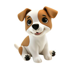Adorable cartoon puppy with brown and white fur, sitting and smiling. Cute and cheerful dog image perfect for children's content.