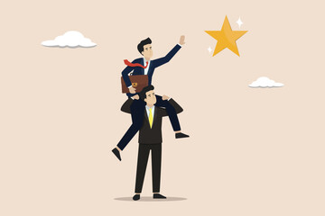 Work team success, the concept of success or achievement, the team with the best performance, the best work team gets a star award.