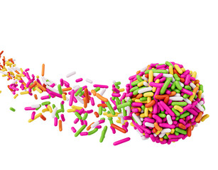 Colorful Sprinkles Coming In The Air And Stops On Brigadeiro Brazilian Dessert Ball 3D Illustration