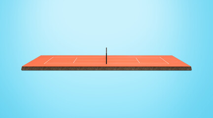 Orange Clay Tennis Court Field With Net And White Lines Marking Boundaries 3D Illustration