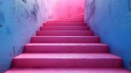 Fototapeta premium Pink Steps Against a Blue Wall