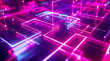 Abstract blockchain architecture neon lines high-tech feel 