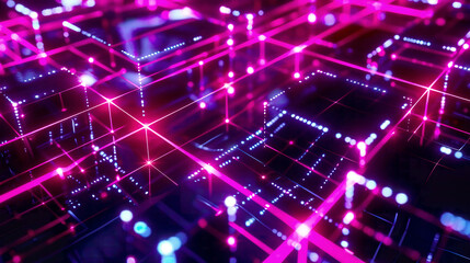 Obraz premium Abstract blockchain network neon nodes dynamic lighting 