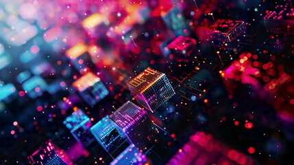 Fototapeta premium Abstract blockchain transactions dynamic lighting colorful 