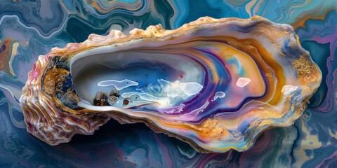 A swirl of artistic oyster shell, emphasizing abstract patterns and beautiful watercolor textures.