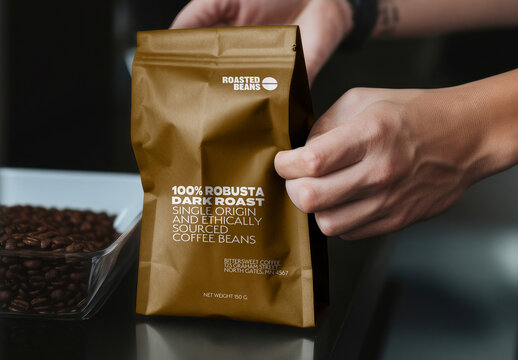 Roasted Bean Coffee Bag Mockup With Generative AI