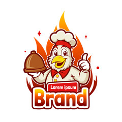 Chicken chef cartoon character food logo