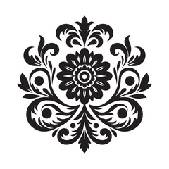 Silhouette of Floral Ornament Icon Isolated in White