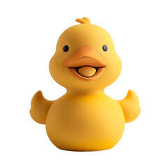 Colorful rubber duck with cheerful expression, isolated on white background, perfect for bathtub toys and childhood nostalgia concepts.