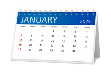 table calendar 2025 january isolated on transparent background