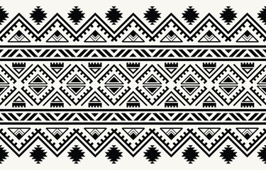 Ethnic tribal black and white background. Seamless tribal stripe pattern, folk embroidery, tradition geometric  ornament. Traditional design for fabric, textile, print, rug, paper