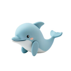 Cute 3D illustration of a smiling blue dolphin with blushing cheeks, perfect for children's content, animation, or educational material.