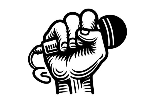 black and white fist holding microphone