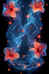 Fototapeta premium Abstract Flower Picture Frame With Blue Smoke and Red Flowers