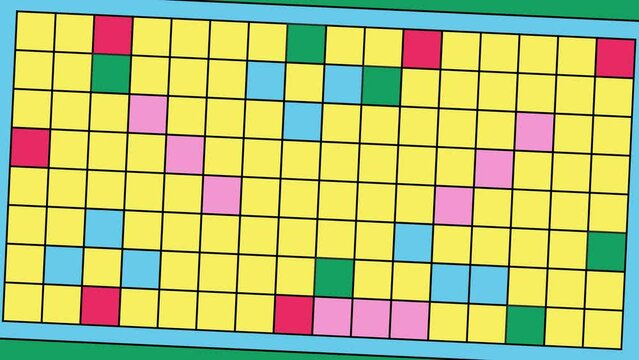 Pastel-colored cross word board bounces loop in and out, illustration animation video footage